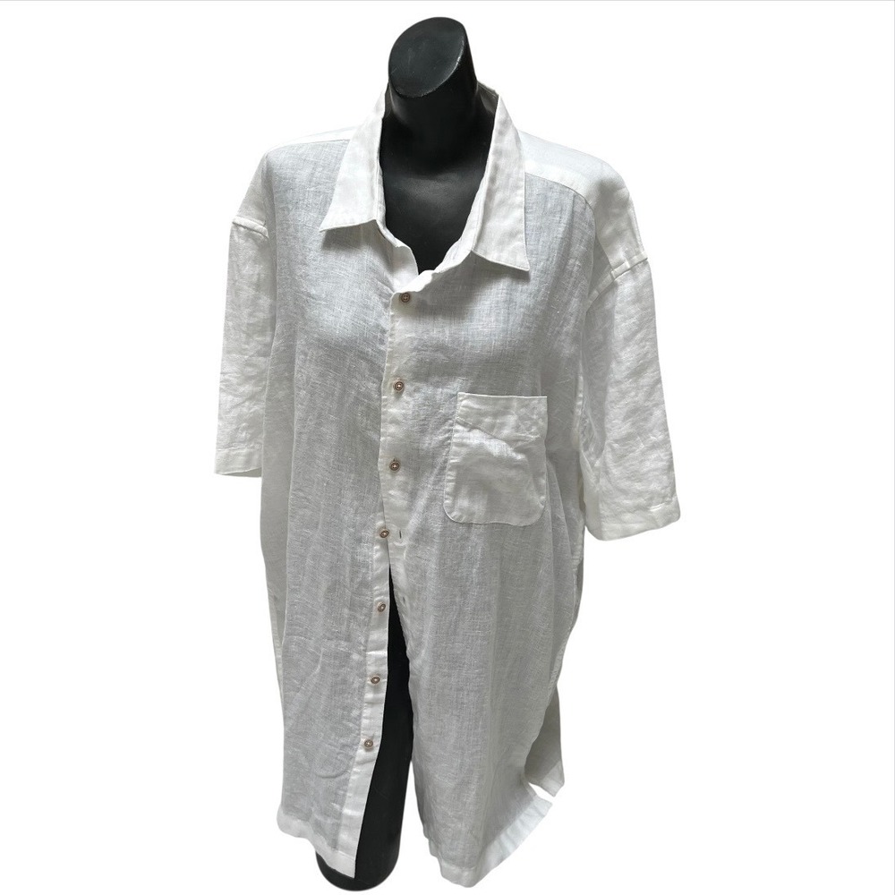 Joseph Abboud Men 2XLT White Linen Short Sleeve Button Up Shirt Big & Tall Boxy - Picture 12 of 16